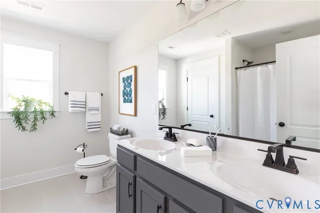 a bathroom with a sink a toilet and a mirror