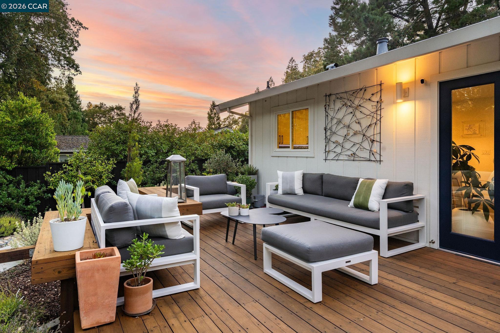 1886 Green Valley Road Alamo, CA 94507 - Photo 18 of 32 a outdoor space with patio the couches and a potted plant on the wooden floor