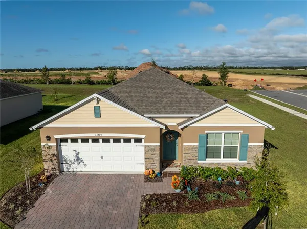 an aerial view of a house