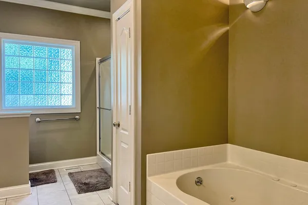 a bathroom with a bathtub