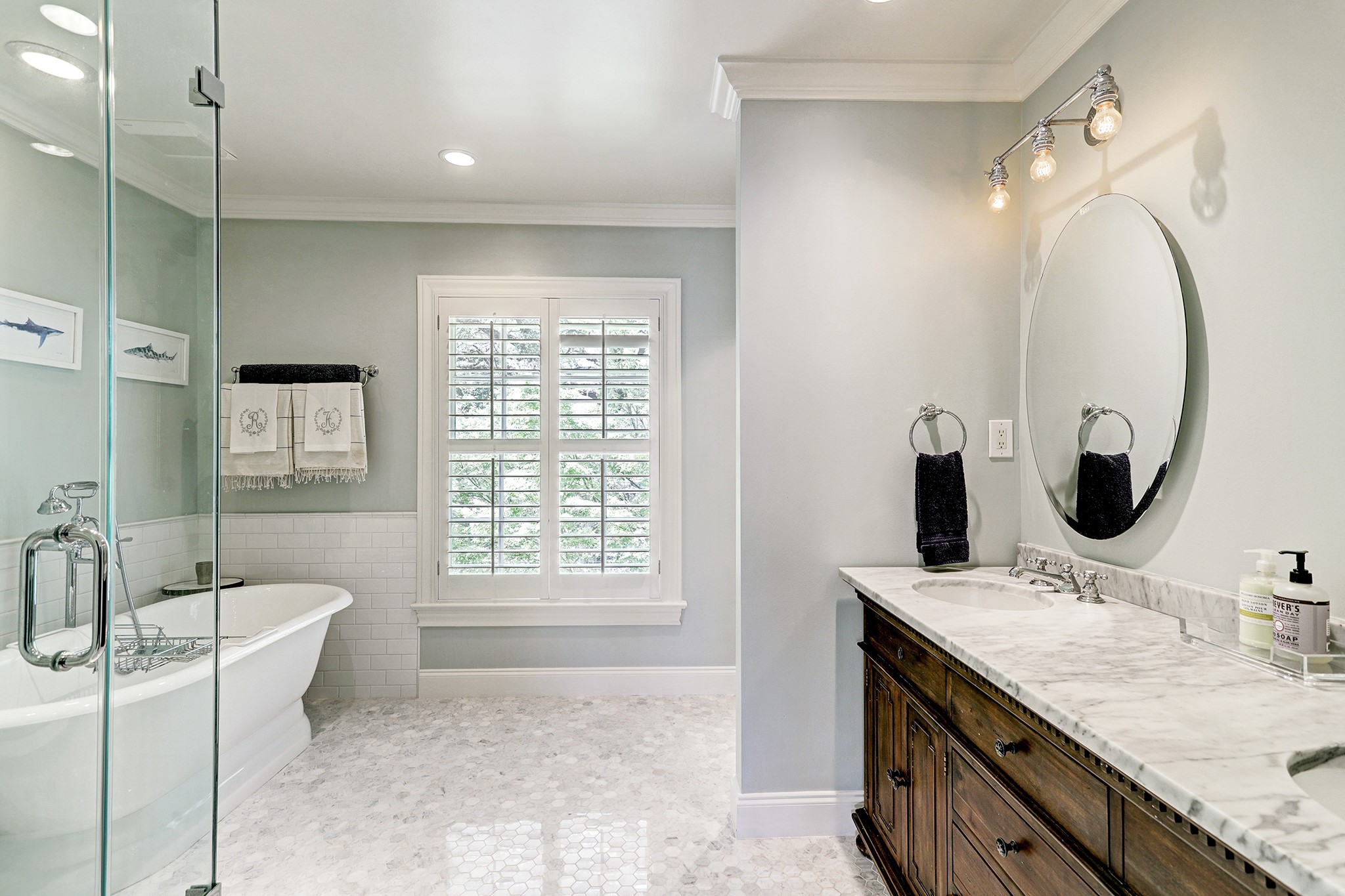 2829 Sunset Boulevard West University Place, TX 77005 - Photo 11 of 19 a bathroom with a granite countertop sink mirror and bathtub