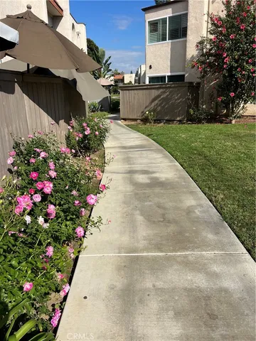a view of a backyard with flowers