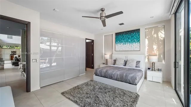 a bedroom with a large bed and a large window