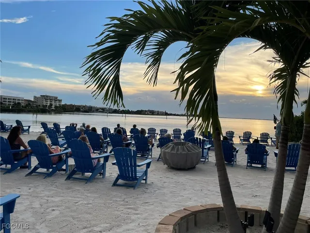 an outdoor space with seating