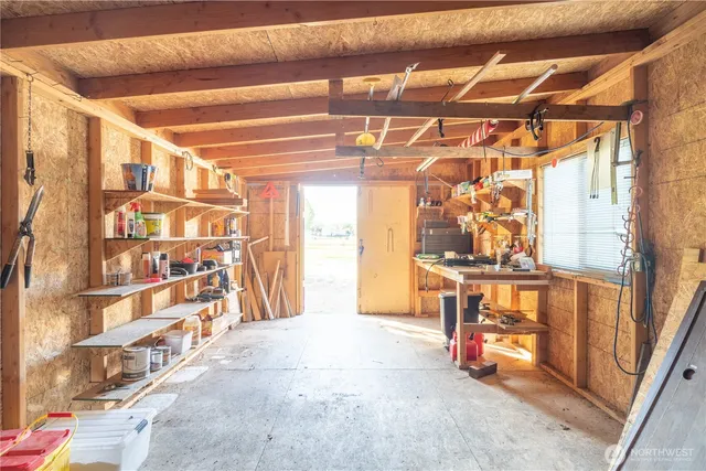 a view of a room with racks on the wall