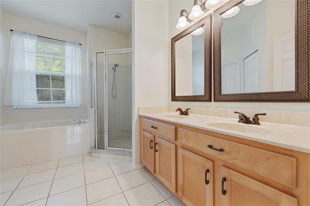 1073 Turtle Lake Court Ocoee, FL 34761 - Photo 37 of 46 a bathroom with a double vanity sink a mirror and a bathtub