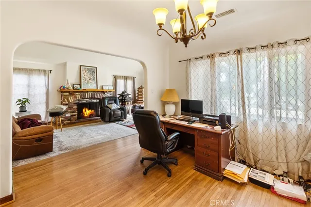 a workspace with wooden floor