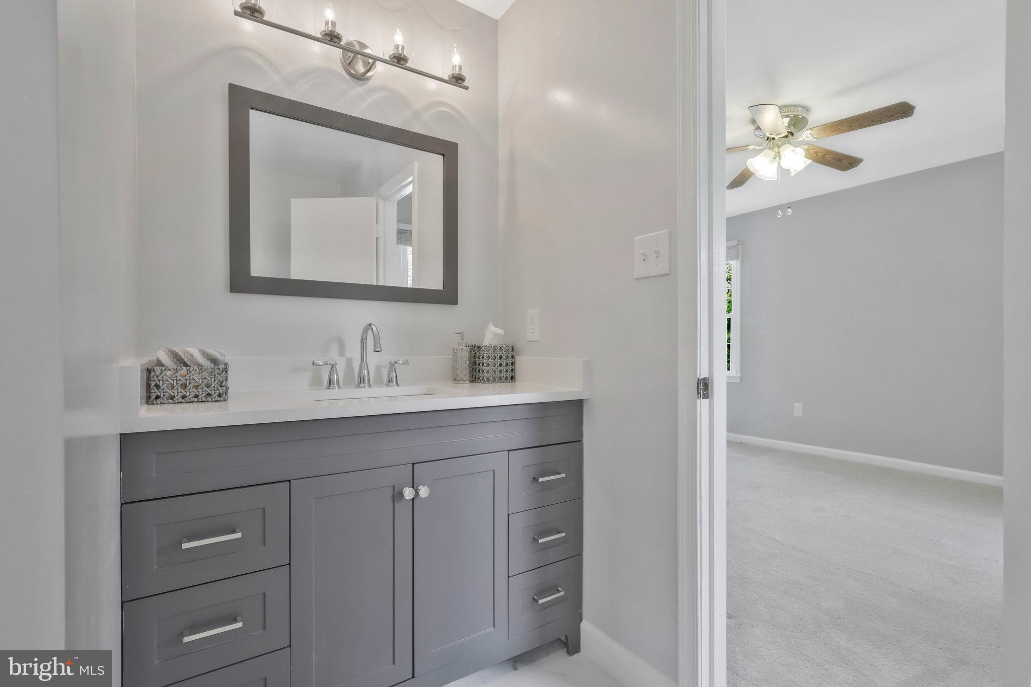 8606 Nanlee Drive Springfield, VA 22152 - Photo 40 of 70 a bathroom with a double vanity sink and a mirror