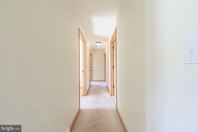 a view of a room with wooden walls
