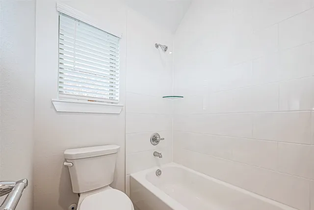 a bathroom with a toilet and a bathtub