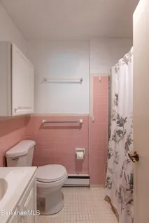 a bathroom with a toilet and shower
