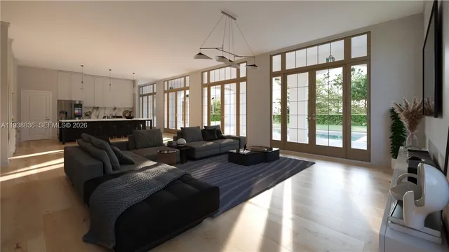 a living room with furniture fireplace and flat screen tv