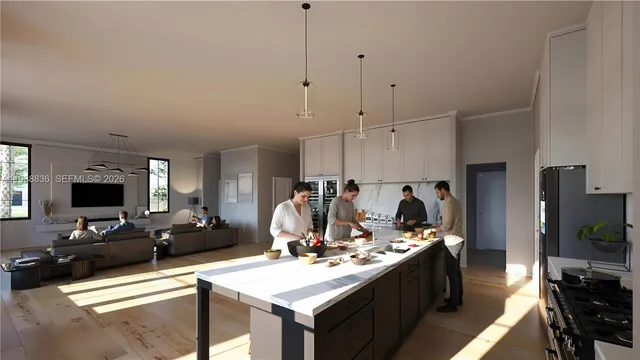 a view of a living room and dining room