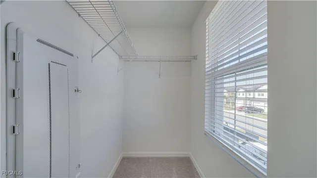 a view of a small space with windows