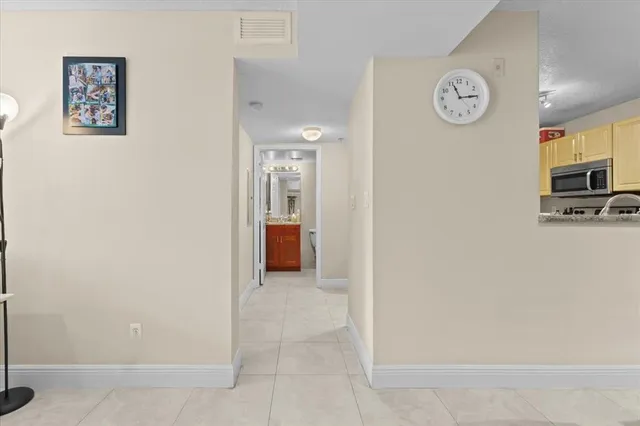 a view of a hallway with elevator