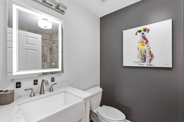 a bathroom with a toilet a sink and mirror