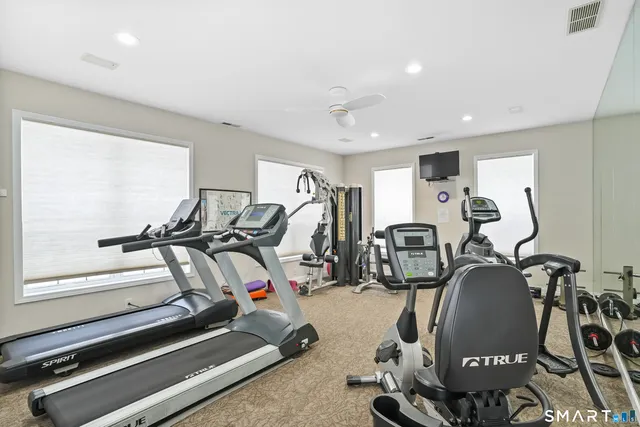 a view of a room with gym equipment