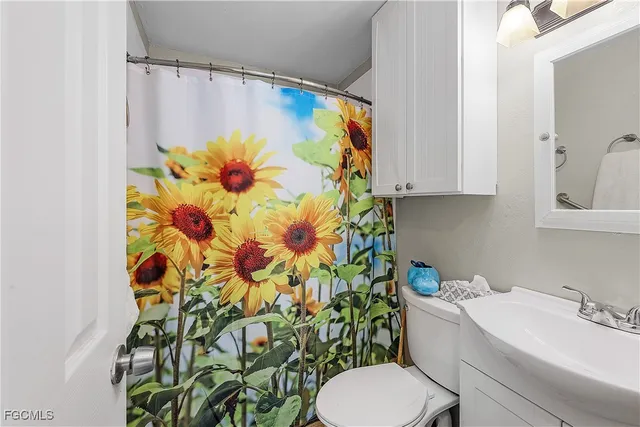 a bathroom with a sink mirror vanity and toilet
