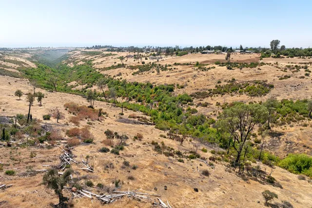 a view of a yard with a mountain