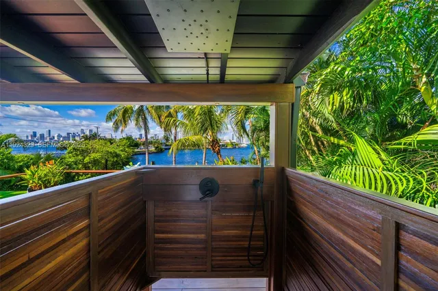 a view of a balcony with an outdoor space