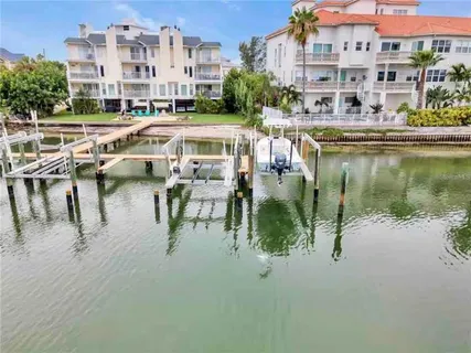 a building view with a lake view