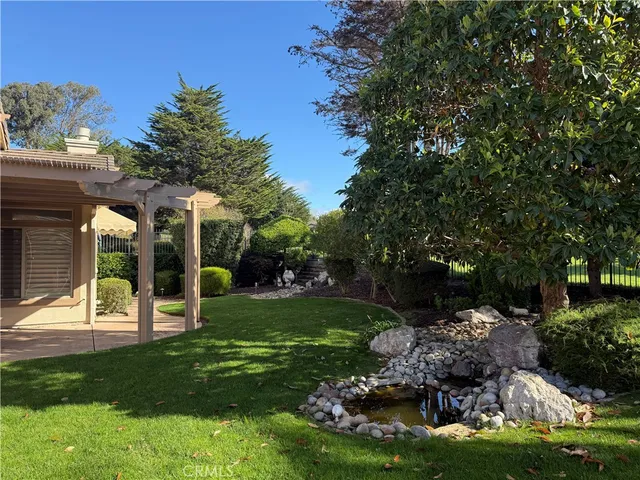 a view of a garden with an outdoor space