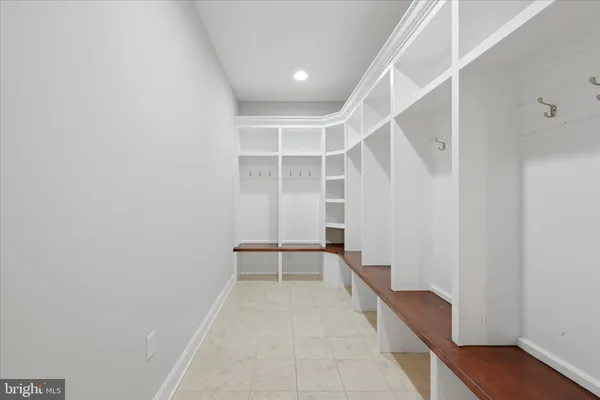 a view of a room with racks on the wall