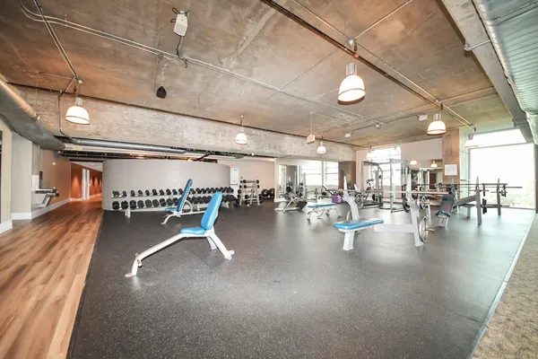 a view of a room with gym equipment