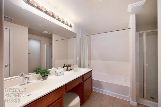a bathroom with a bathtub
