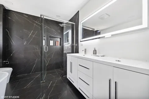a bathroom with a bathtub
