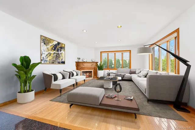 a living room with furniture flowerpot and window