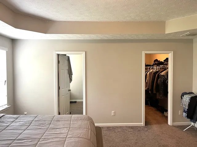 a bedroom with a bed and a walk in closet