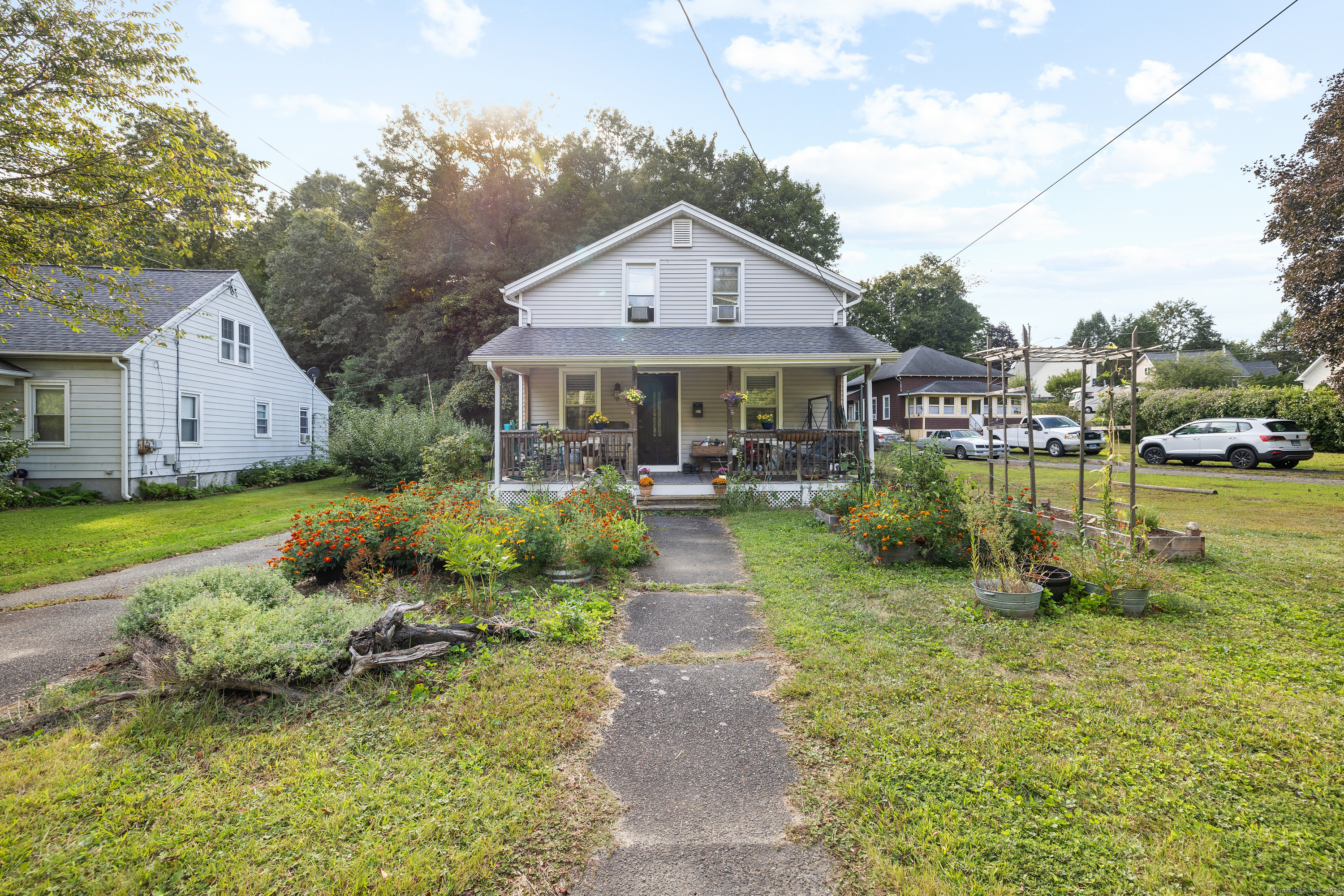 a view of a house with garden