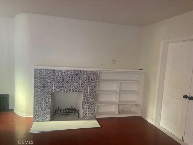 a room with a fireplace