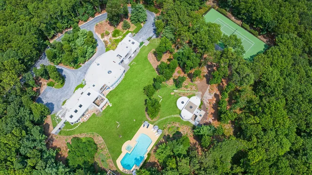 an aerial view of a house