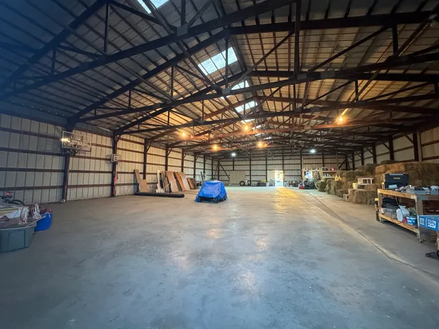 a view of a garage with storage