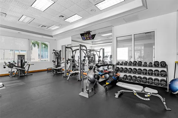 a view of a room with gym equipment