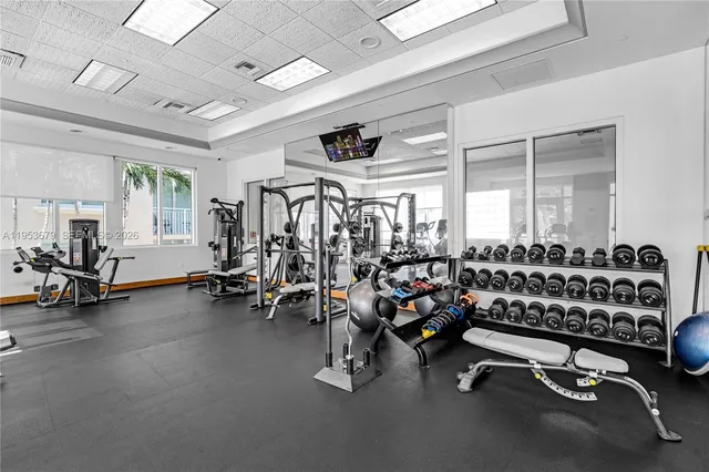 a view of a room with gym equipment