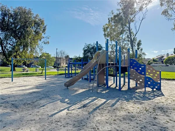 a view of a park with slide