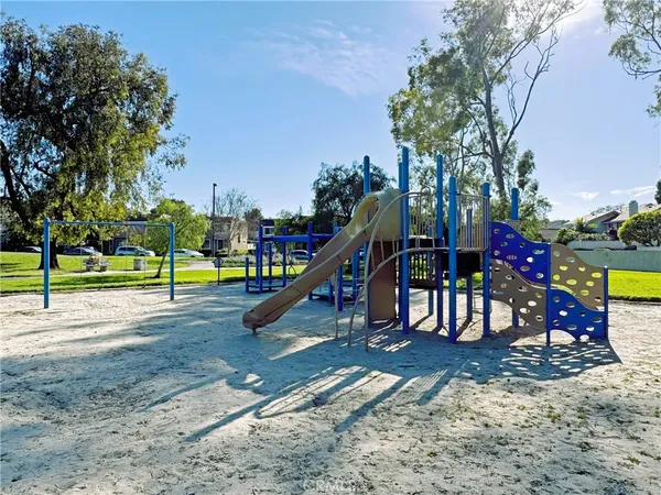 a view of a park with slide