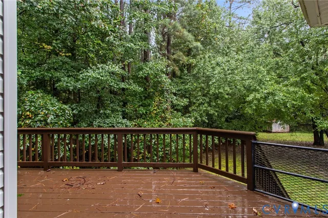 a balcony with wooden floor