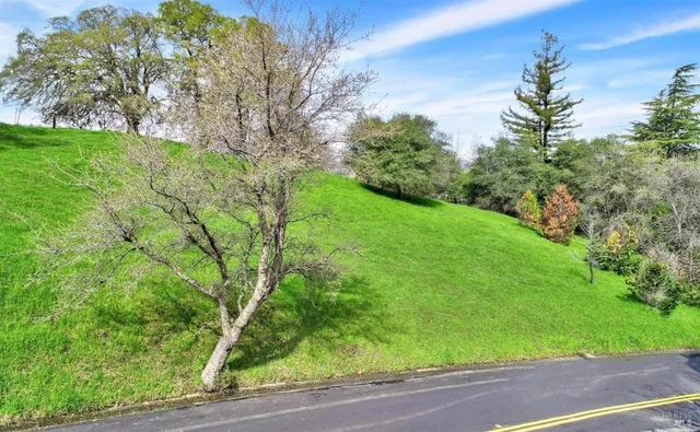 a view of a houses & green field