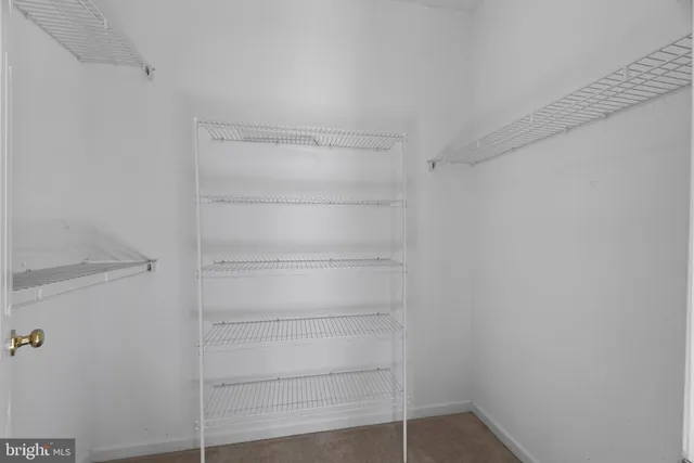 a view of walk in closet with empty racks
