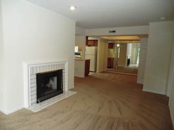 a view of a livingroom with a fireplace