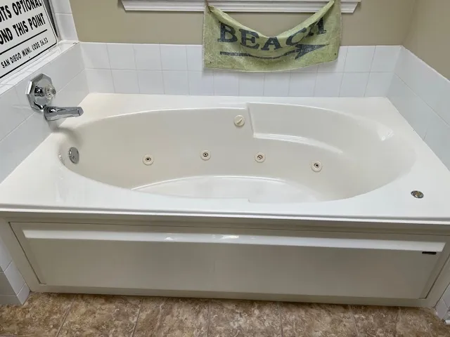 a bathroom with a bathtub