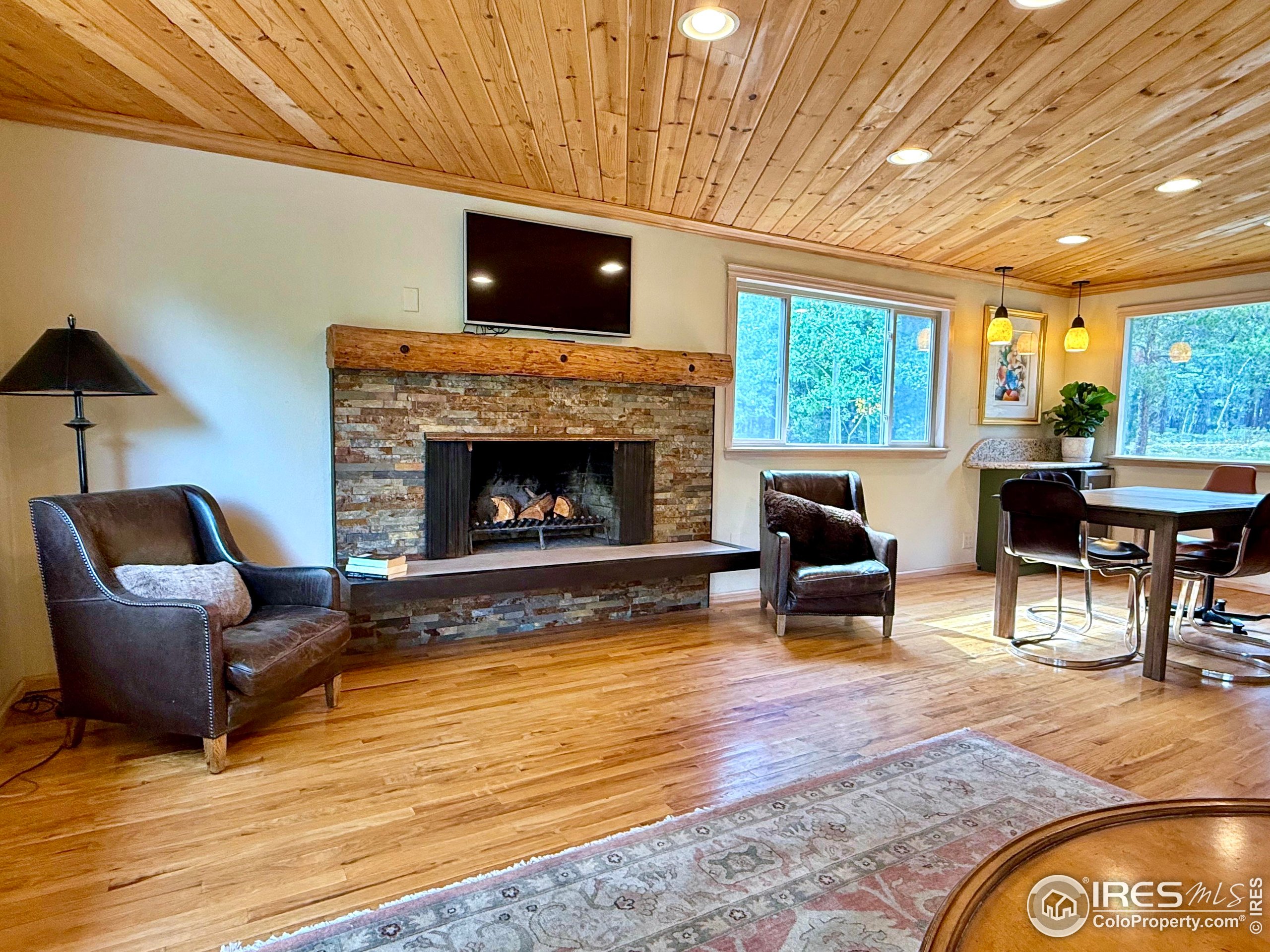84 Ranch Road Ward, CO 80481 - Photo 11 of 45 a living room with furniture and a fireplace