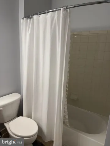 a white toilet sitting next to a shower curtain