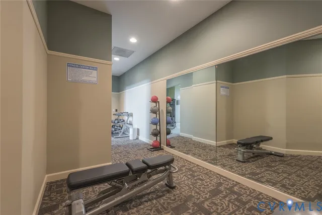 a room with gym equipment