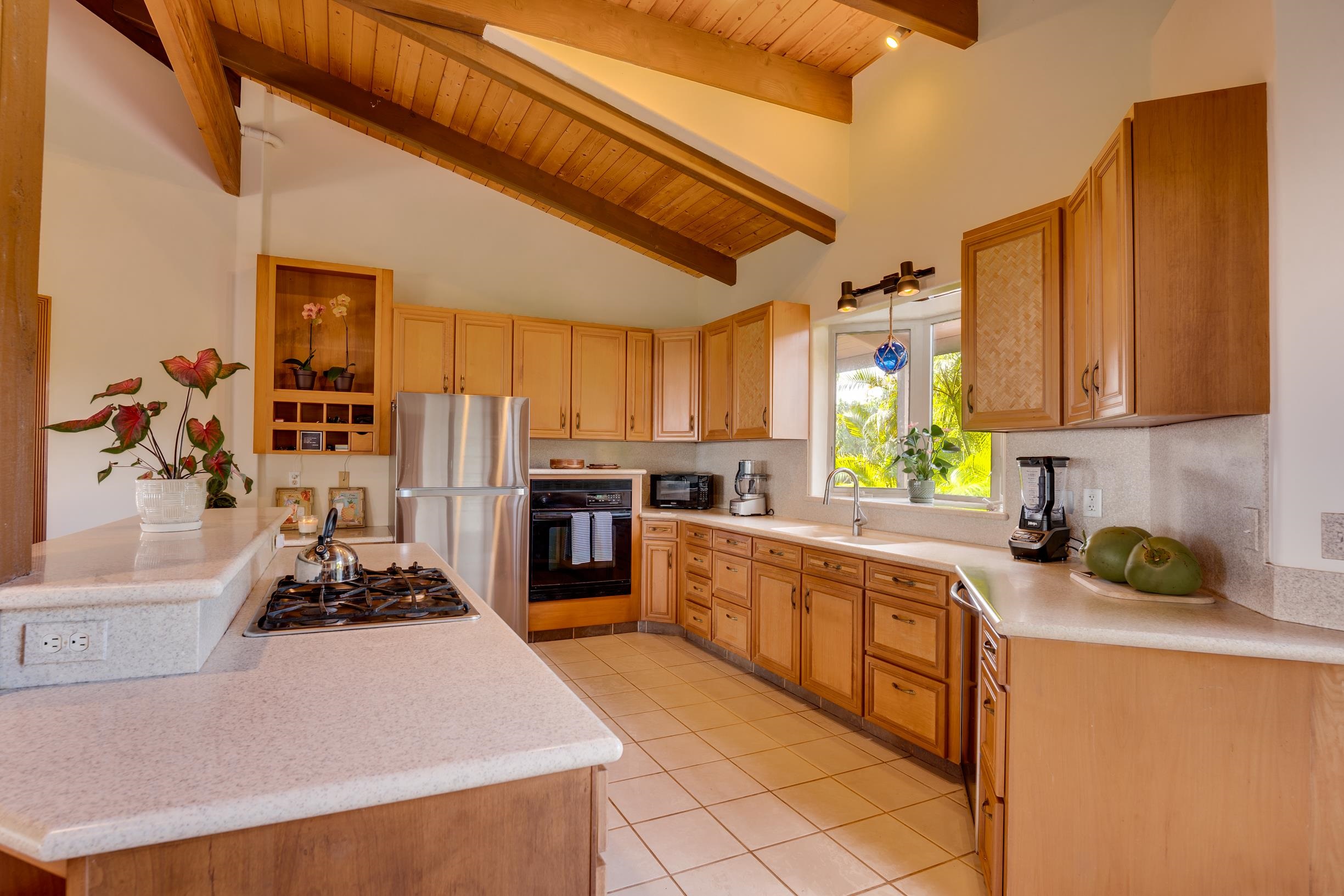 480 Puniawa Road Haiku, HI 96708 - Photo 14 of 30 a kitchen with stainless steel appliances a stove a sink and cabinets
