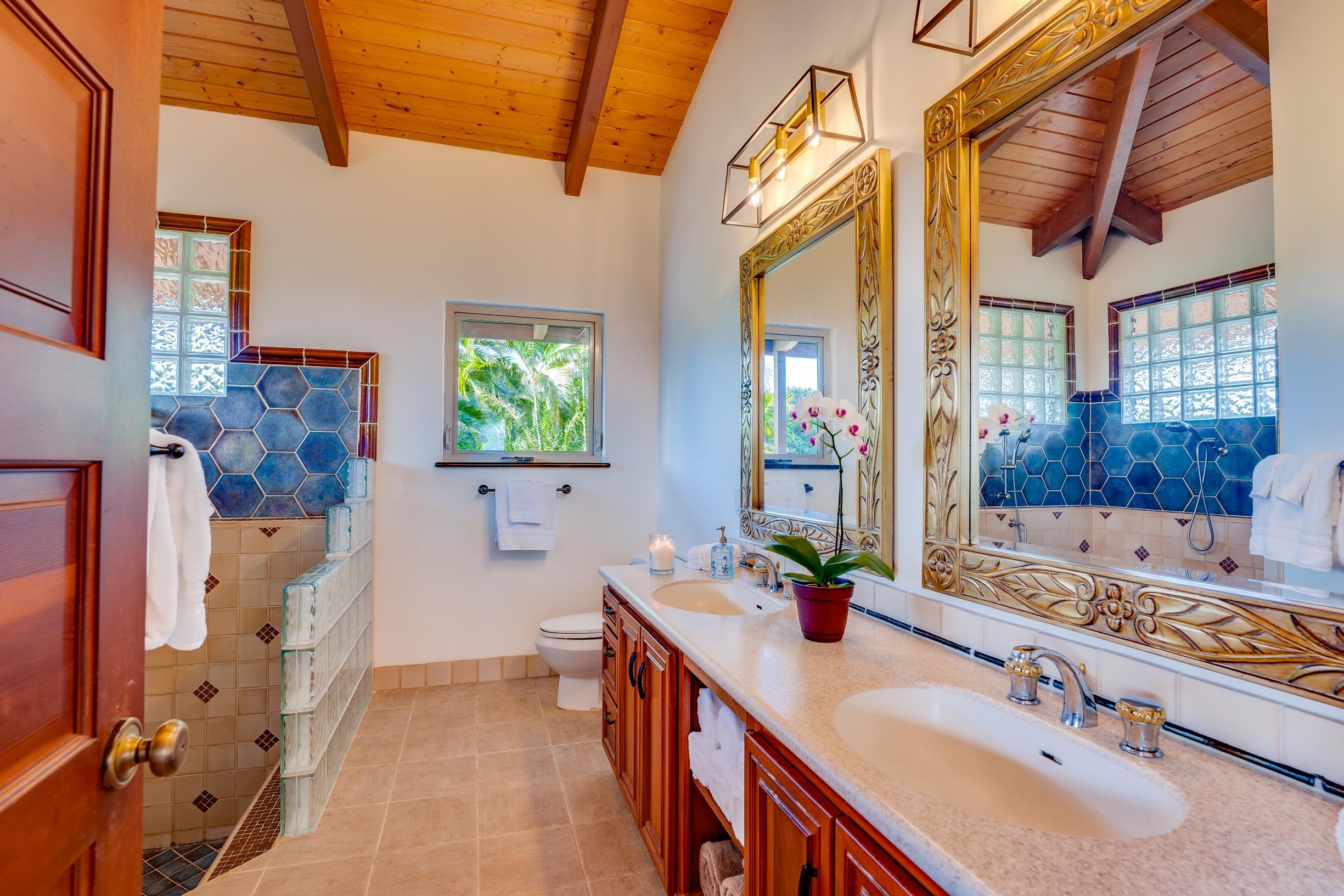 480 Puniawa Road Haiku, HI 96708 - Photo 17 of 30 a bathroom with a double vanity sink a mirror and a shower